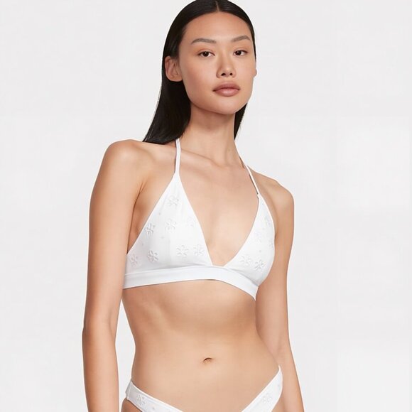 Victoria’s Secret ✦ Eyelet Halter Lace Top ✦ White Longline Bikini Sz S NWT - Picture 1 of 6